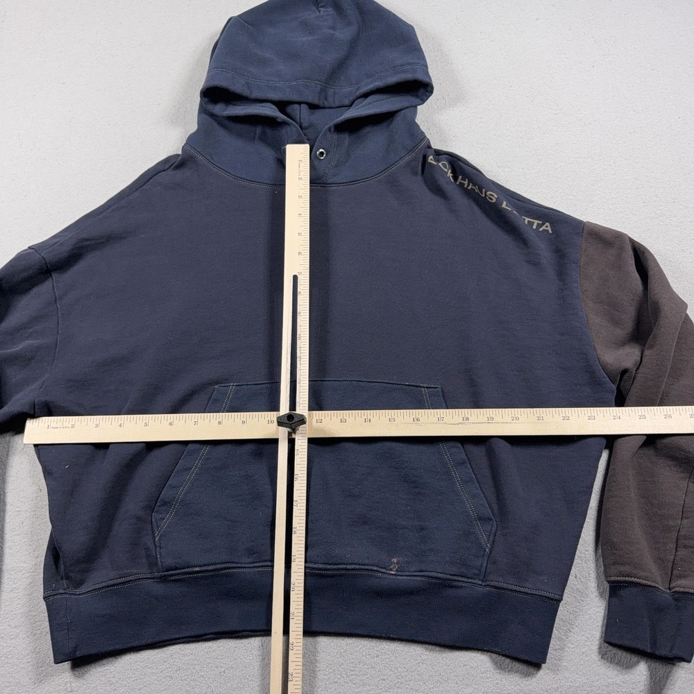 Eckhaus Latta Hoodie Mens Medium Blue Brown Pullover Fleece Sweatshirt Logo - Picture 4 of 11